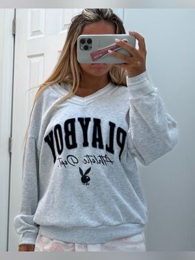 PLAYBOY Light Gray Logo Crewneck